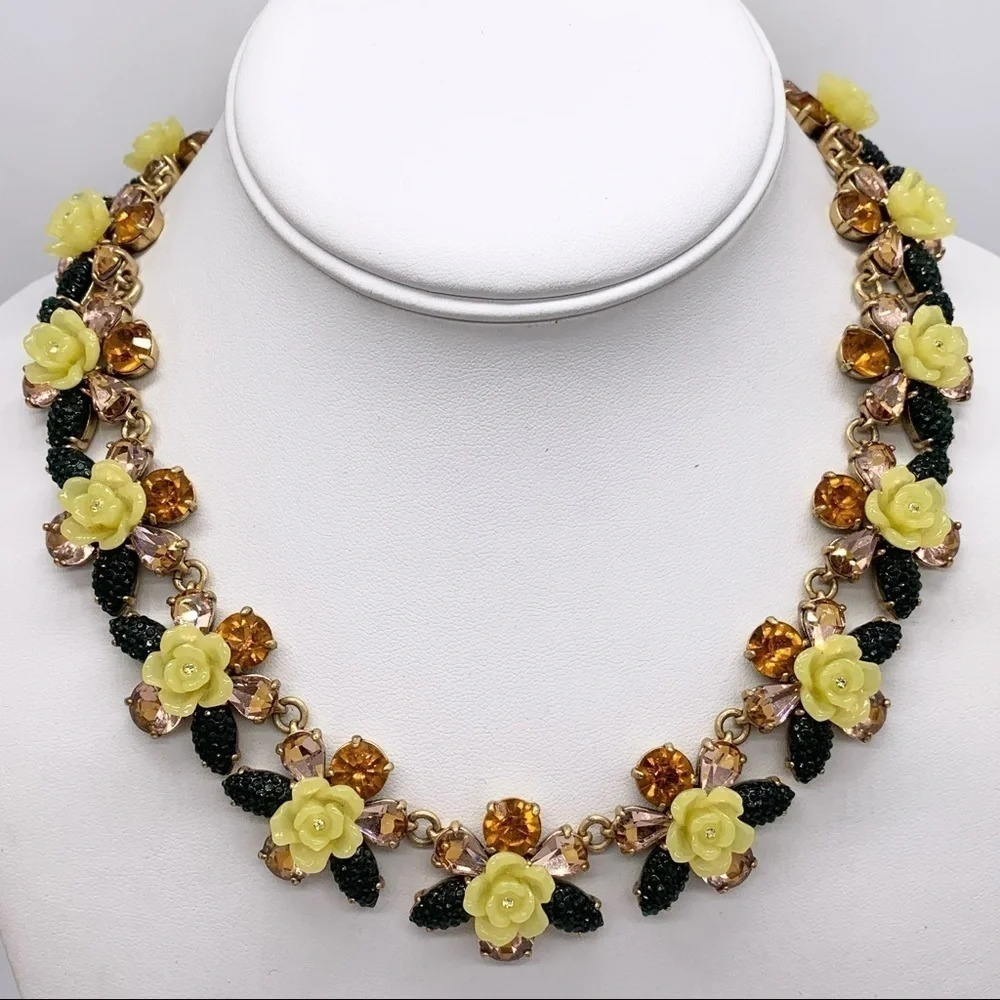 J. Crew Firefly Yellow Floral Jeweled Necklace